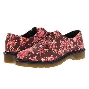 Dr Marten Lester Oxford 3 eye floral red brown canvas shoes